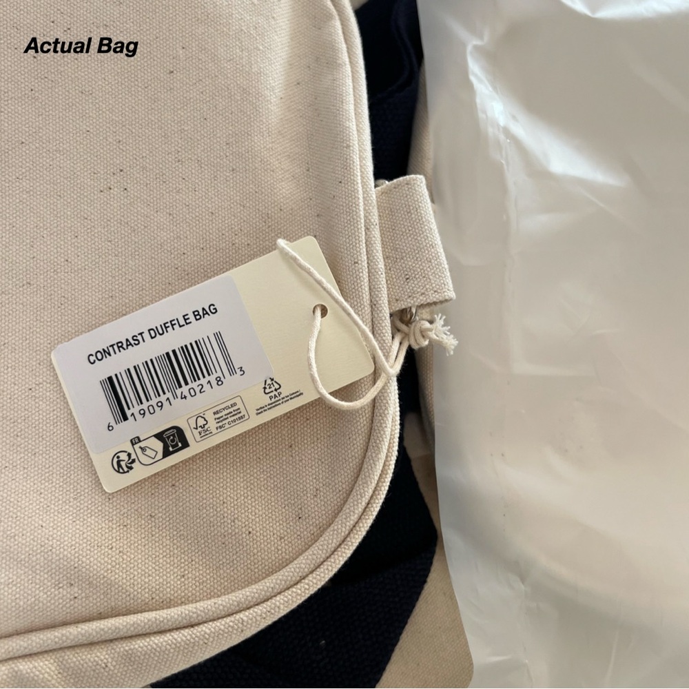 NWT: ADANOLA CONTRAST CANVAS DUFFLE BAG IN CREME/NAVY (O/S) - Picture 7 of 8